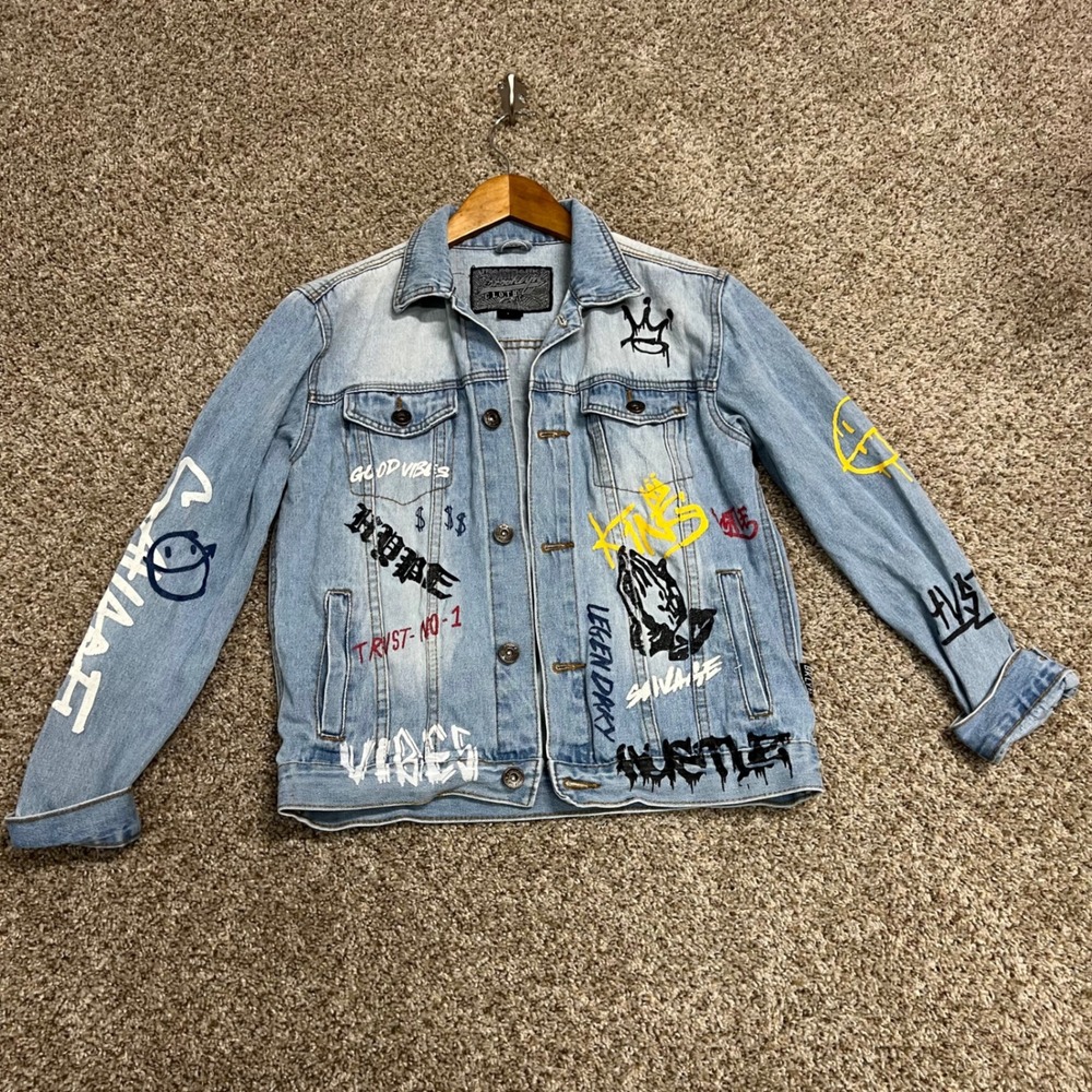 Brooklyn Cloth Graffiti Denim Jacket Light Wash Streetwear Savage Legend Large